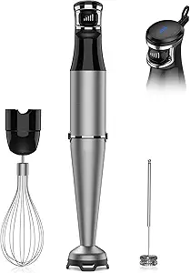 Immersion Blender Handheld 1100W Corded Hand Blender Trigger Variable Speed 3 in 1 Stick Blender with Whisk, Milk Frother Attachments Emulsion Blender Handheld for Soup, Smoothie, Puree